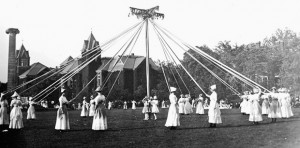 Several Students holding the Maypole Ribbons, 1911