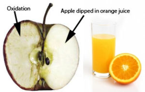 apple dipped in orange juice