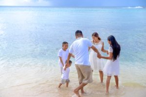 Family playing on the beach