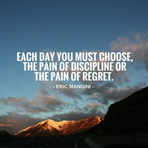 Each day you must choose: the pain of discipline or the pain of regret.