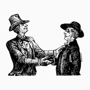 two men with top hats shaking hands